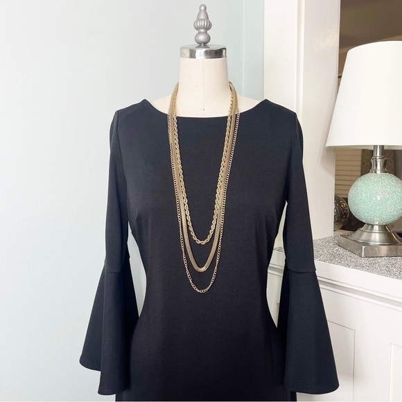 Calvin Klein Black Bell Sleeve Sheath Dress 4 Small - Picture 4 of 14